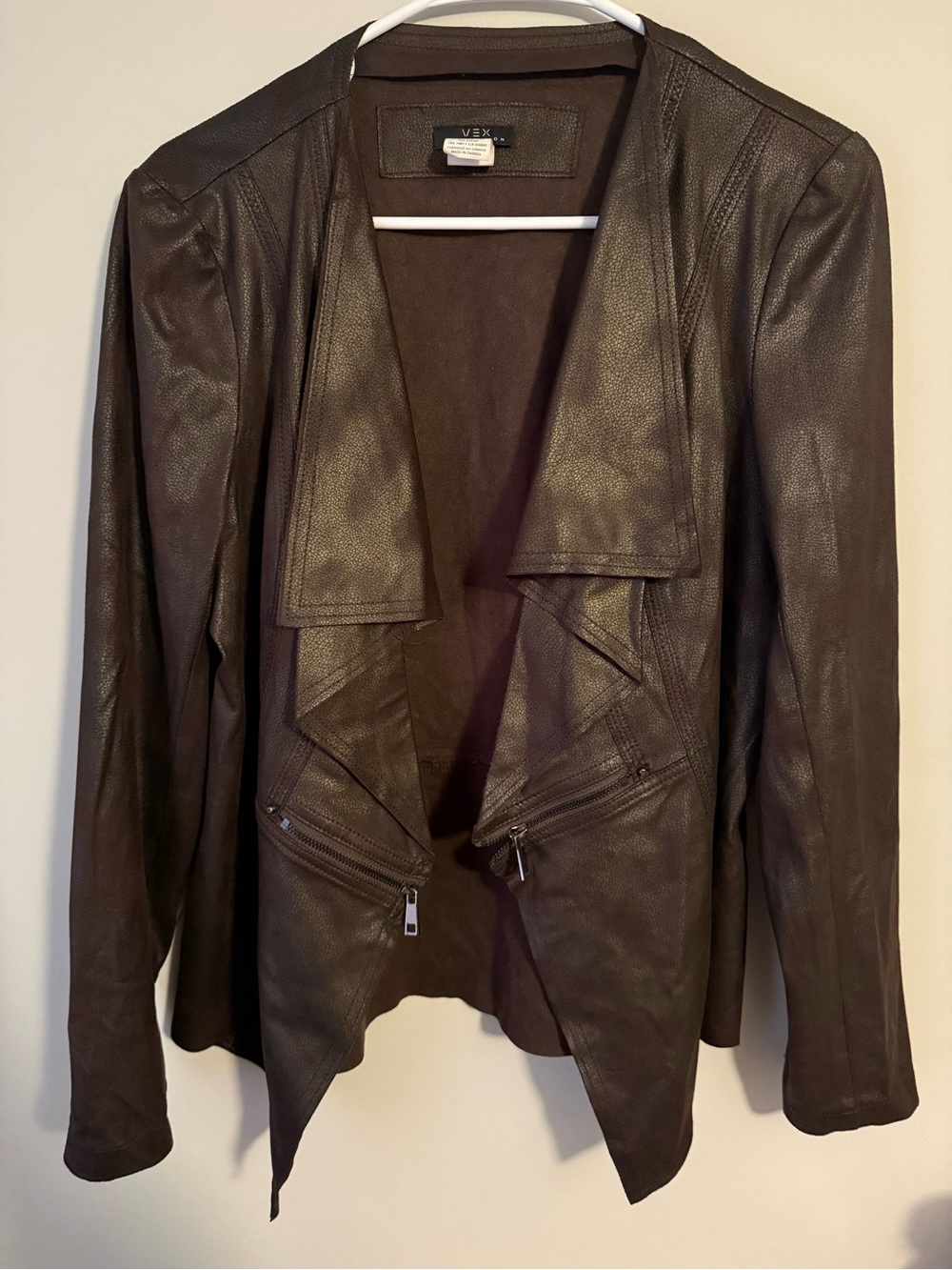 Faux Leather Open-Front Jacket